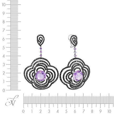 Серьги из белого золота с аметистами, сапфирами