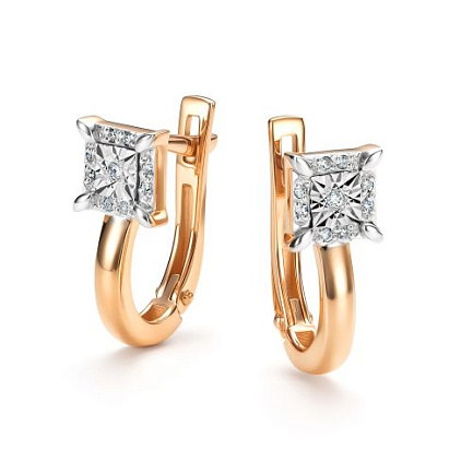 Серьги с английским замком из красного золота с бриллиантами