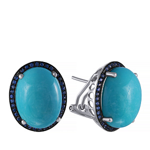 Серьги из белого золота с бирюзой, сапфирами