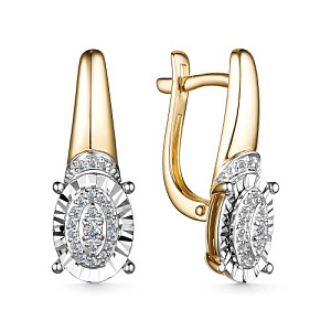 Серьги с английским замком из желтого золота с бриллиантами