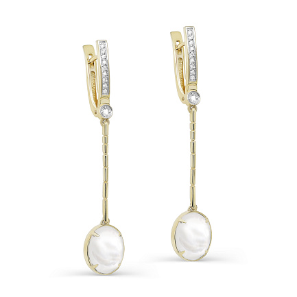 Серьги с английским замком из желтого золота с бриллиантами