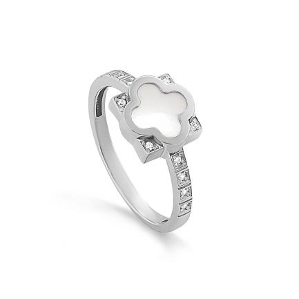 Кольцо из серебра с перламутром, фианитами