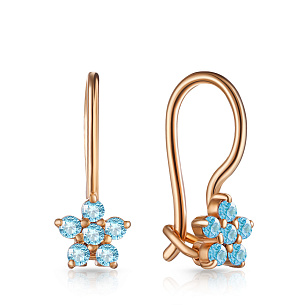 Серьги с французским замком из серебра с фианитом и золочением