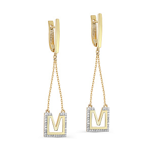 Серьги с английским замком из желтого золота с бриллиантами