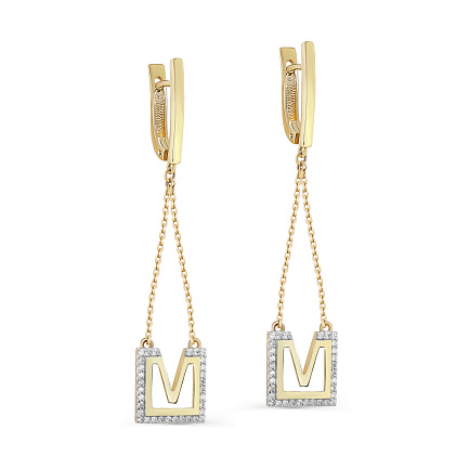 Серьги с английским замком из желтого золота с бриллиантами