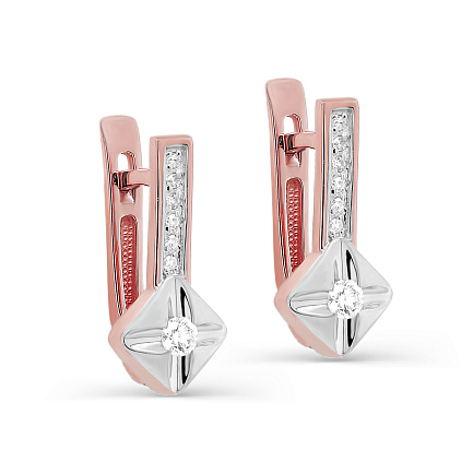 Серьги с английским замком из красного золота с бриллиантами