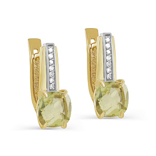 Серьги с английским замком из желтого золота с бриллиантом