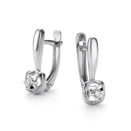 Серьги с английским замком из белого золота с бриллиантами