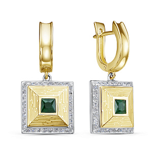 Серьги с английским замком из желтого золота с изумрудом