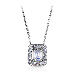 Колье из белого золота с бриллиантом, плетение якорное