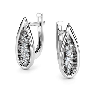 Серьги с английским замком из белого золота с бриллиантом