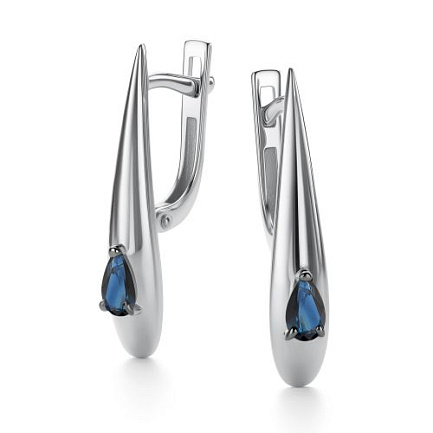 Серьги с английским замком из белого золота с сапфирами