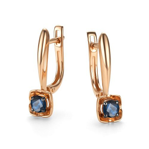 Серьги с английским замком из красного золота с сапфиром