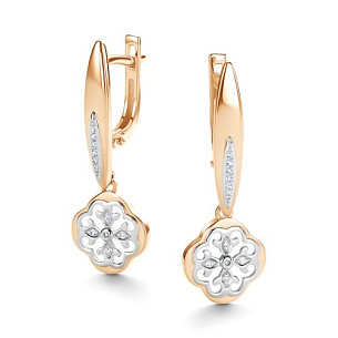 Серьги с английским замком из красного золота с бриллиантом