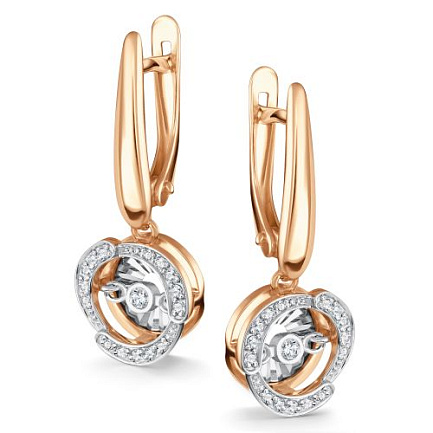 Серьги с английским замком из красного золота с бриллиантами