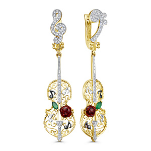 Серьги с английским замком из желтого золота с бриллиантами