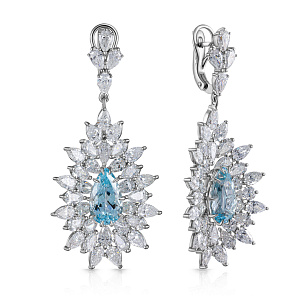 Серьги с аквамарином с английским замком из белого золота 