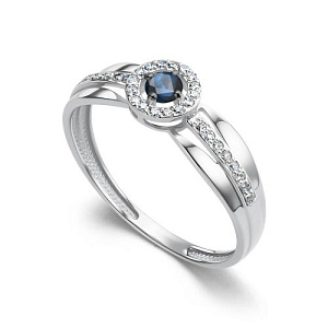 Кольцо из белого золота с бриллиантами, сапфиром