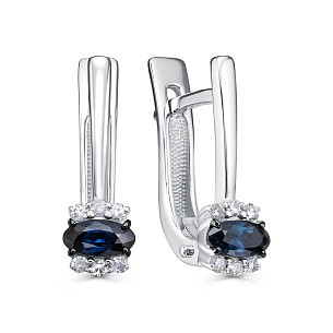 Серьги с английским замком из белого золота с сапфиром