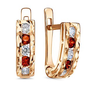 Серьги с английским замком из красного золота с фианитом