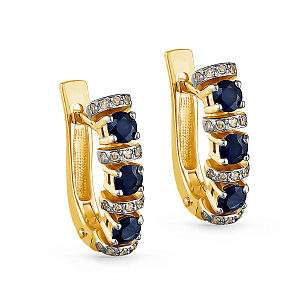 Серьги с английским замком из желтого золота с бриллиантом