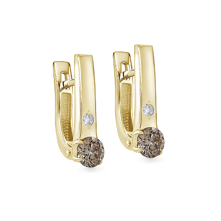 Серьги с английским замком из желтого золота с бриллиантами