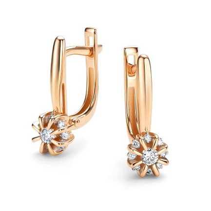 Серьги с английским замком из красного золота с бриллиантами