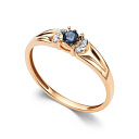 Кольцо из красного золота с бриллиантами, сапфиром