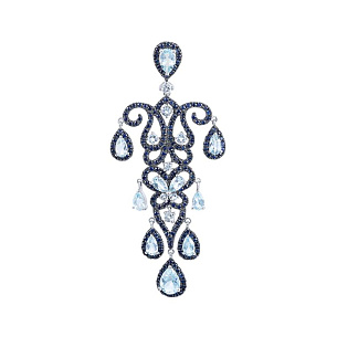 Подвеска из белого золота с топазами, сапфирами