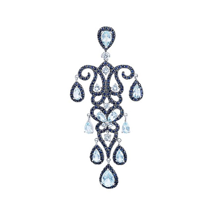 Подвеска из белого золота с сапфирами, топазами
