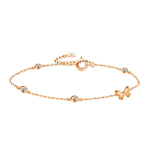 Браслет декоративный из красного золота с фианитом, плетение якорное