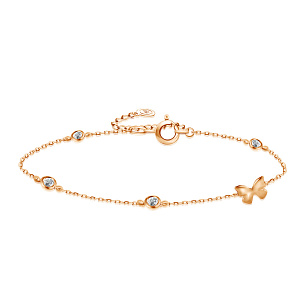 Браслет из красного золота с фианитами Бабочка