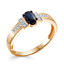 Кольцо из красного золота с бриллиантами, сапфиром