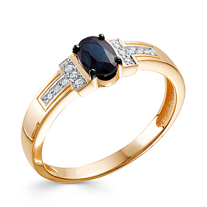 Кольцо из красного золота с бриллиантами, сапфиром