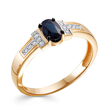 Кольцо из красного золота с бриллиантами, сапфиром