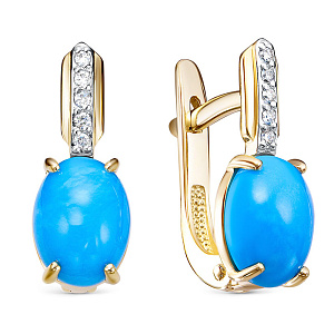 Серьги из желтого золота с бриллиантами, бирюзой