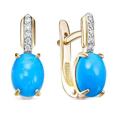 Серьги из желтого золота с бриллиантами, бирюзой
