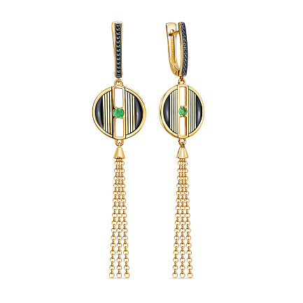 Серьги с английским замком из серебра с изумрудами