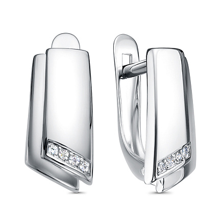 Серьги с английским замком из серебра с фианитами