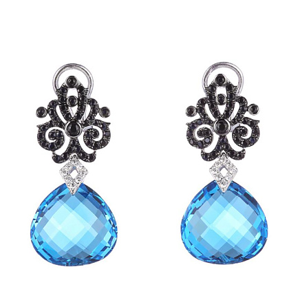 Серьги из белого золота с бриллиантами, сапфирами