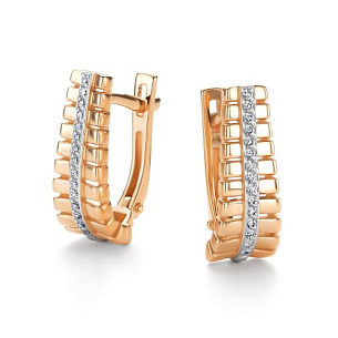 Серьги с английским замком из красного золота с бриллиантом