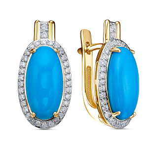 Серьги из желтого золота с бриллиантами, бирюзой