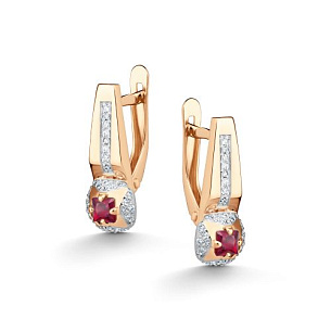 Серьги с английским замком из красного золота с бриллиантом