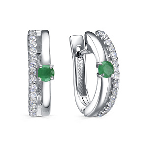 Серьги с английским замком из серебра с изумрудами