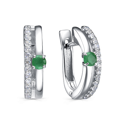 Серьги с английским замком из серебра с изумрудами