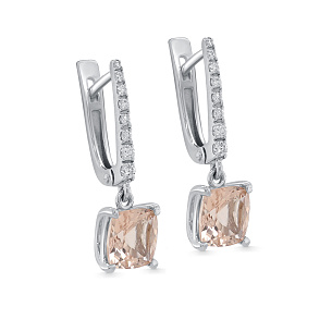 Серьги с английским замком из белого золота с морганитом