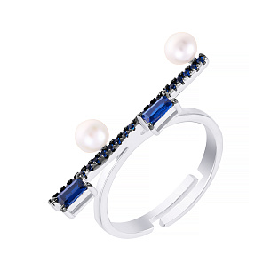 Кольцо из серебра с фианитом, жемчугом