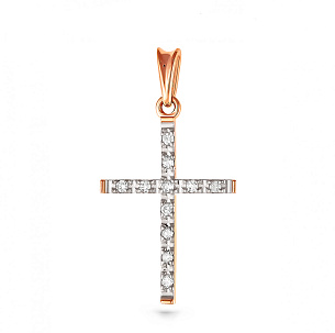 Крест из красного золота с бриллиантом