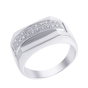 Печатка из белого золота с бриллиантом