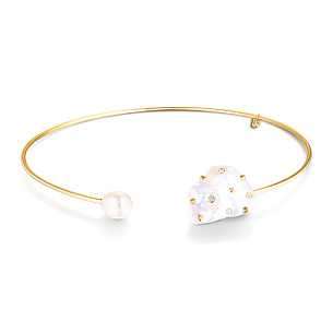 Колье из желтого золота с бриллиантами, жемчугом-кеши, жемчугом